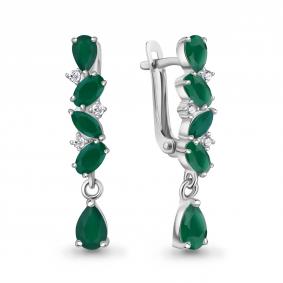 Серебряные серьги AQUAMARINE А45034009А с фианитом и агатом А45034009А фото