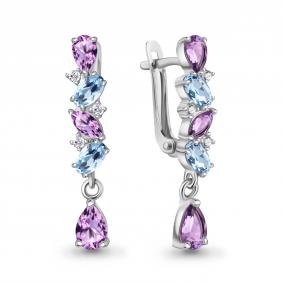 Серебряные серьги AQUAMARINE А45034030А с топазом, фианитом и аметистом А45034030А фото