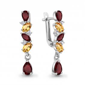 Серебряные серьги AQUAMARINE А45034034А с фианитом, цитрином и гранатом А45034034А фото