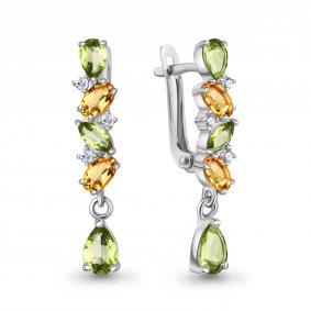 Серебряные серьги AQUAMARINE А45034038А с фианитом, хризолитом и цитрином А45034038А фото