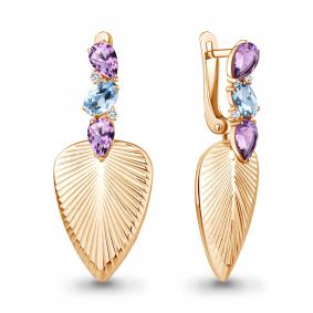 Серьги из золочёного серебра AQUAMARINE А45034430А-п с топазом, фианитом и аметистом А45034430А-п фото
