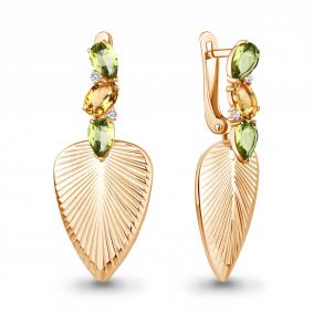 Серьги из золочёного серебра AQUAMARINE А45034438А-п с фианитом, хризолитом и цитрином А45034438А-п фото