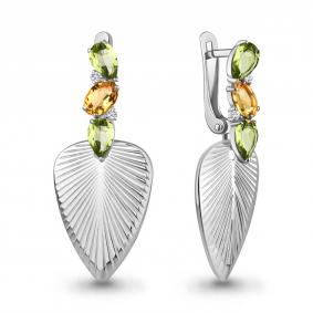 Серебряные серьги AQUAMARINE А45034438А с фианитом, хризолитом и цитрином А45034438А фото