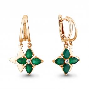 Серьги из золочёного серебра AQUAMARINE А45034609А-п с фианитом и агатом А45034609А-п фото