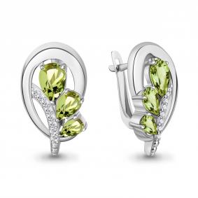 Серебряные серьги AQUAMARINE А45035507А с фианитом и хризолитом А45035507А фото