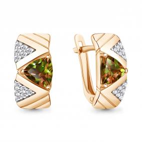Серьги из золочёного серебра AQUAMARINE А45035919А-п с фианитом и султанитом А45035919А-п фото