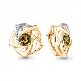 Серьги из золочёного серебра AQUAMARINE А45036819А-пк с фианитом и султанитом А45036819А-пк фото