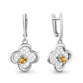 Серебряные серьги AQUAMARINE А45036906 с цитрином А45036906 фото