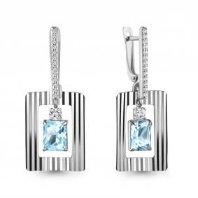 Серебряные серьги AQUAMARINE А45037002А с топазом и фианитом А45037002А фото