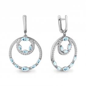 Серебряные серьги AQUAMARINE А45037302А с топазом и фианитом А45037302А фото