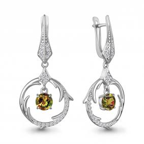 Серебряные серьги AQUAMARINE А45038519А с фианитом и султанитом А45038519А фото