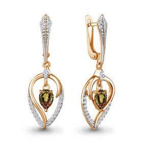 Серьги из золочёного серебра AQUAMARINE А45038719А-пк с фианитом и султанитом А45038719А-пк фото