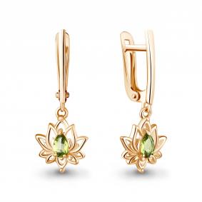 Серьги из золочёного серебра AQUAMARINE А45040307-п с хризолитом А45040307-п фото