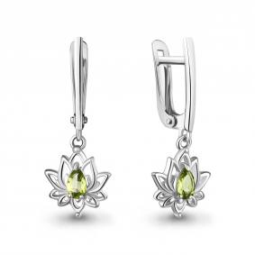 Серебряные серьги AQUAMARINE А45040307 с хризолитом А45040307 фото