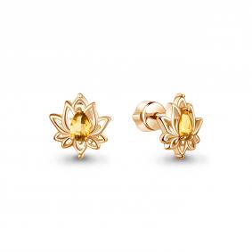 Серьги из золочёного серебра AQUAMARINE А45040406-п с цитрином А45040406-п фото