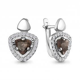 Серебряные серьги AQUAMARINE А45040701А с фианитом и кварцем А45040701А фото