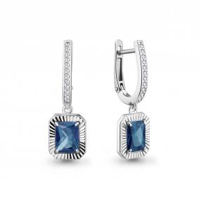 Серебряные серьги AQUAMARINE А45040993А с фианитом и Лондон топазом А45040993А фото