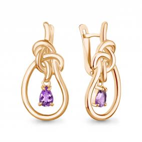Серьги из золочёного серебра AQUAMARINE А45042004-п с аметистом А45042004-п фото