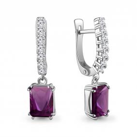 Серебряные серьги AQUAMARINE А45042284А с фианитом и аметистом А45042284А фото