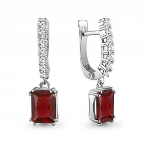Серебряные серьги AQUAMARINE А45042285А с фианитом и гранатом А45042285А фото
