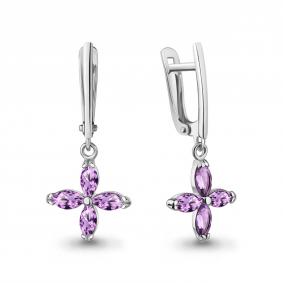 Серебряные серьги AQUAMARINE А45042404 с аметистом А45042404 фото