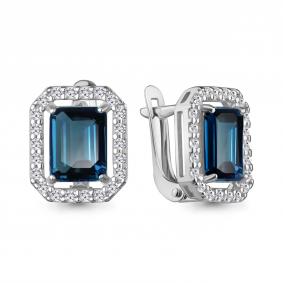 Серебряные серьги AQUAMARINE А45042693А с фианитом и Лондон топазом А45042693А фото