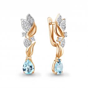 Серьги из золочёного серебра AQUAMARINE А45043702А-пк с топазом и фианитом А45043702А-пк фото