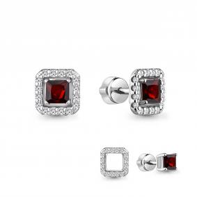 Серебряные серьги-трансформеры AQUAMARINE с гранатом и фианитом А45044103А А45044103А фото