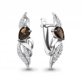 Серебряные серьги AQUAMARINE А45044201А с фианитом и кварцем А45044201А фото