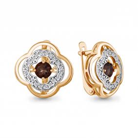 Серьги из золочёного серебра AQUAMARINE с танцующим кварцем и фианитом А45045601А-п А45045601А-п фото