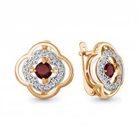 Серьги из золочёного серебра AQUAMARINE с танцующим гранатом и фианитом А45045603А-п А45045603А-п фото