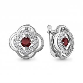 Серебряные серьги AQUAMARINE с танцующим гранатом и фианитом А45045603А А45045603А фото