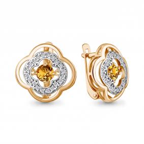 Серьги из золочёного серебра AQUAMARINE А45045606А-п с фианитом и цитрином А45045606А-п фото