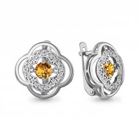 Серебряные серьги AQUAMARINE с танцующим цитрином и фианитом А45045606А А45045606А фото