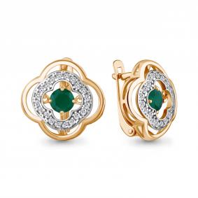 Серьги из золочёного серебра AQUAMARINE с танцующим агатом и фианитом А45045609А-п А45045609А-п фото