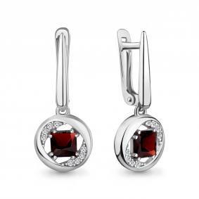 Серебряные серьги AQUAMARINE А45046903А с фианитом и гранатом А45046903А фото