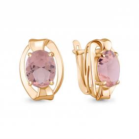 Серьги из золочёного серебра AQUAMARINE А45047690-п с морганитом А45047690-п фото