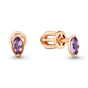 Серьги из золочёного серебра AQUAMARINE А4508904-п с аметистом А4508904-п фото