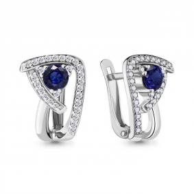 Серебряные серьги AQUAMARINE А45242Б с фианитом и гидротермальным сапфиром А45242Б фото