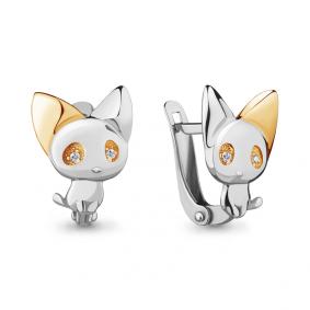 Серебряные серьги AQUAMARINE А45340А с фианитом А45340А фото