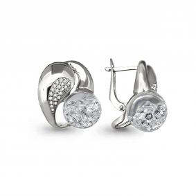 Серебряные серьги AQUAMARINE А45346П с фианитом и ювелирным кристаллом А45346П фото