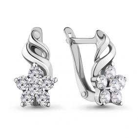 Серебряные серьги AQUAMARINE А45366А с фианитом А45366А фото