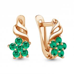 Серьги из золочёного серебра AQUAMARINE А45366Г-п с гидротермальным изумрудом А45366Г-п фото