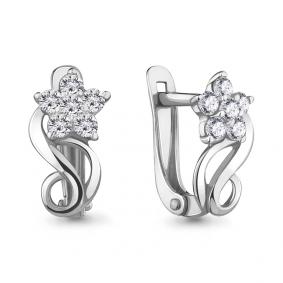 Серебряные серьги AQUAMARINE А45372А с фианитом А45372А фото