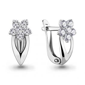 Серебряные серьги AQUAMARINE А45374А с фианитом А45374А фото