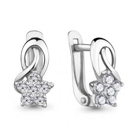 Серебряные серьги AQUAMARINE А45376А с фианитом А45376А фото