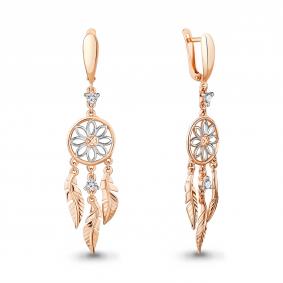 Серьги из золочёного серебра AQUAMARINE А45425А-пк с фианитом А45425А-пк фото