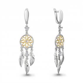 Серебряные серьги AQUAMARINE А45425А с фианитом А45425А фото