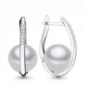 Серебряные серьги AQUAMARINE А45566А с фианитом и жемчугом А45566А фото