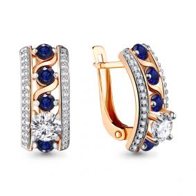 Серьги из золочёного серебра AQUAMARINE А45725Б-п с фианитом и гидротермальным сапфиром А45725Б-п фото